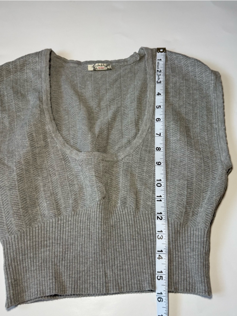 Free People Gray Scoop-Neck Textured Knit Sweater Top‎ - Picture 4 of 5